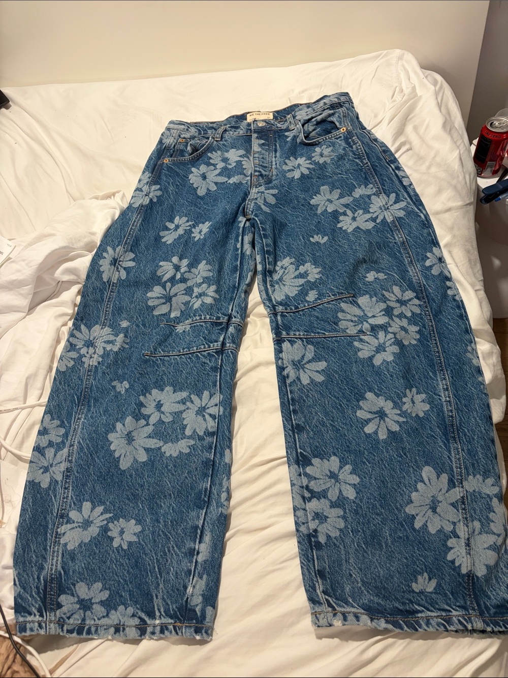 We The Free Blue Floral Wide-Leg Jeans